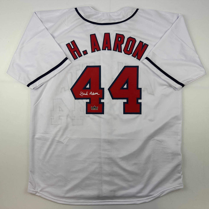 Facsimile Autographed Henry Hank Aaron Atlanta White Reprint Auto Jersey Mens XL