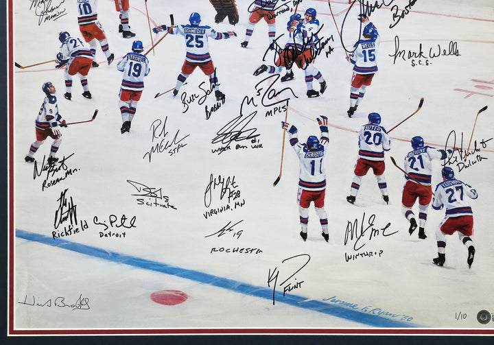 1980 Team USA Signed Framed 22x30 Photo 20 Siga Brooks #1/10 Beckett AC40041