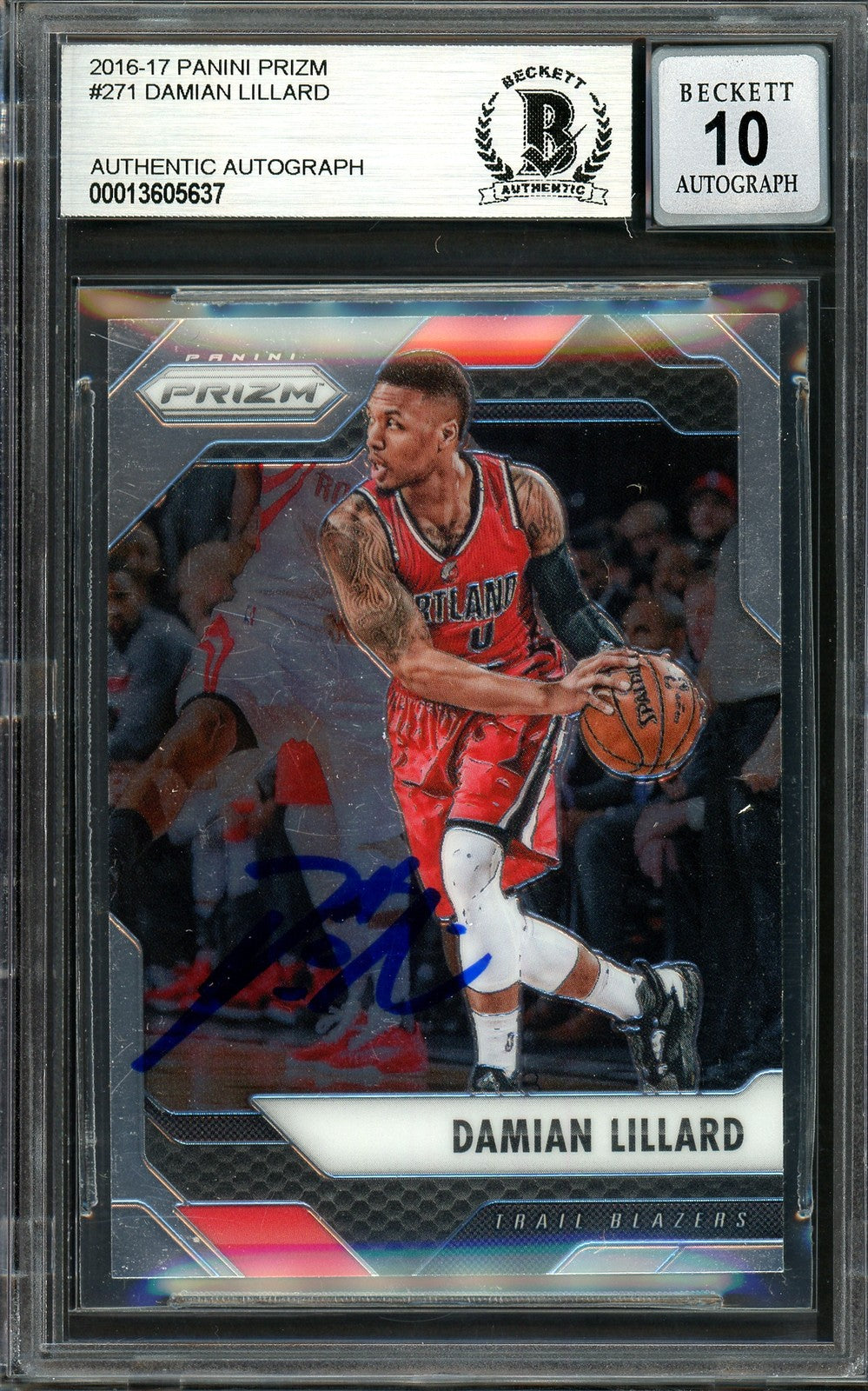 Damian Lillard Signed 2016-17 Panini Prizm Card 271 Trail Blazers Sig 10 Beckett