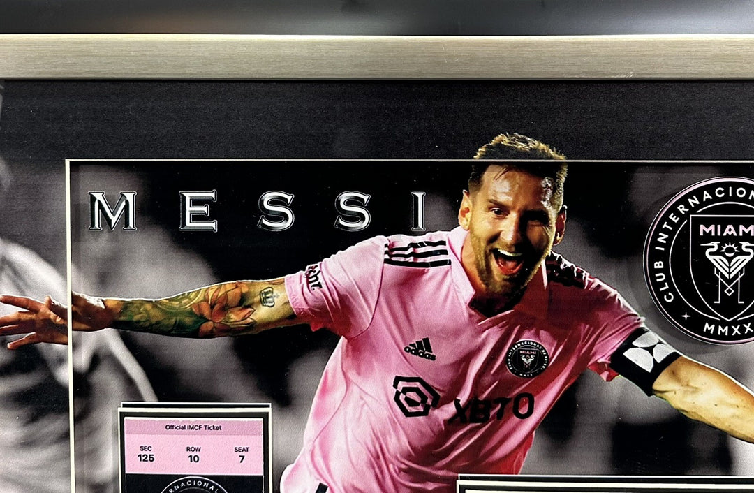 Lionel Messi Framed 3D Photo Facsimile Auto Inter Miami 1st Game Replica Ticket