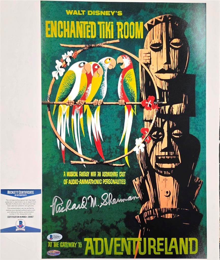 *READ* Songwriter Richard Sherman signed Tiki Room 11x17 Photo ~ Beckett BAS COA