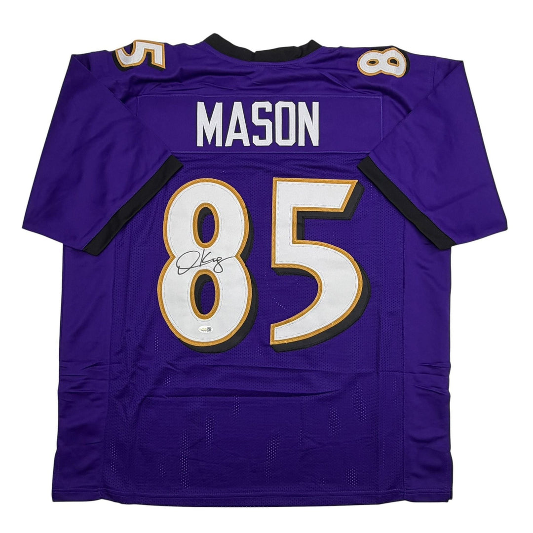 Autographed/Signed Derrick Mason Baltimore Purple Jersey Beckett BAS COA