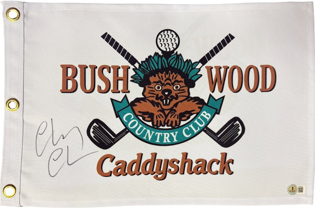 Chevy Chase signed Caddyshack Bushwood Country Club Logo Golf Pin Flag - Beckett