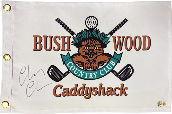 Chevy Chase signed Caddyshack Bushwood Country Club Logo Golf Pin Flag - Beckett