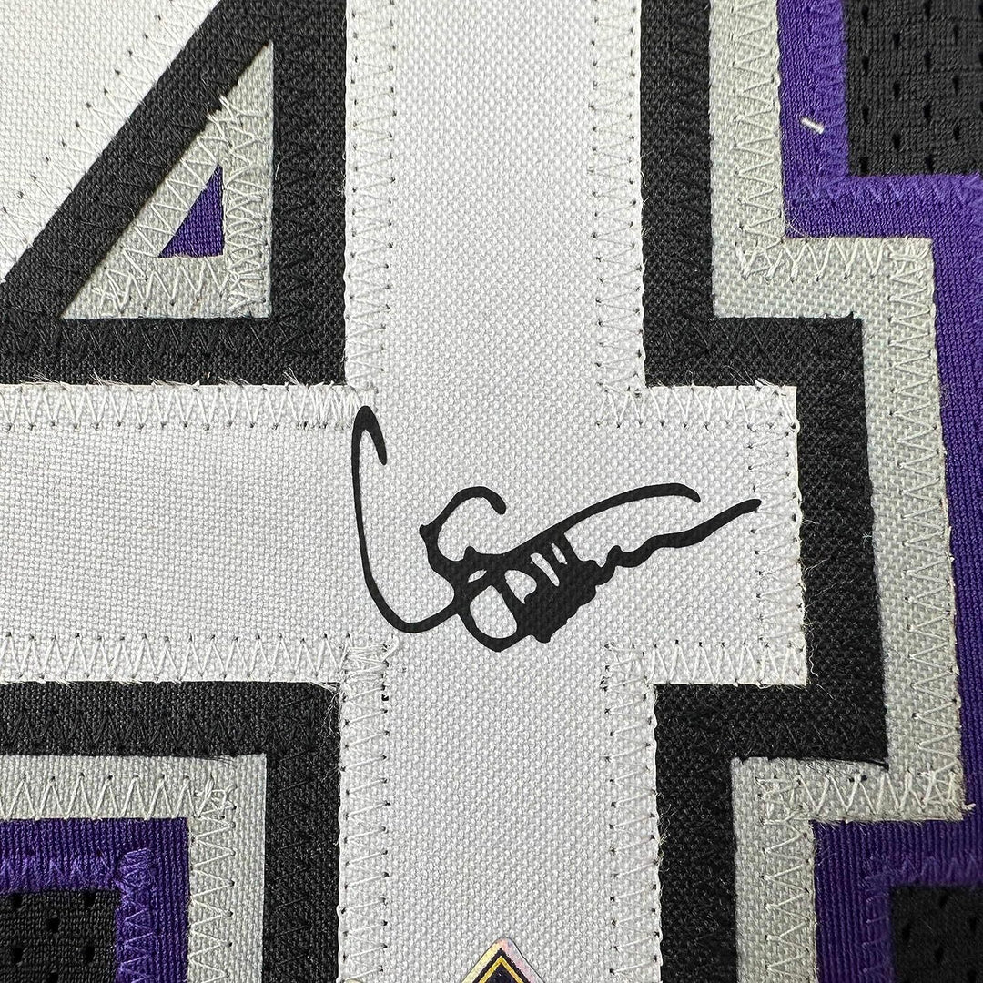 Framed Facsimile Autographed Chris Webber 33x42 Black Reprint Laser Auto Jersey
