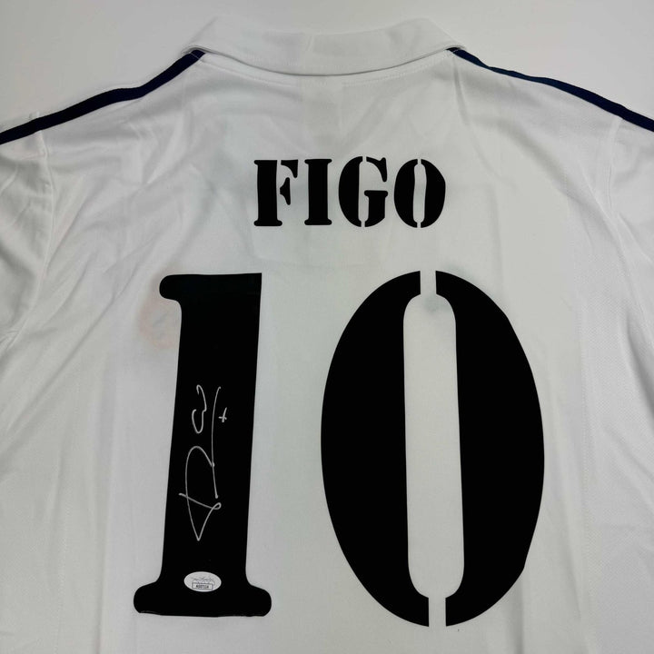 Autographed/Signed Luis Figo Real Madrid White Jersey Beckett BAS COA