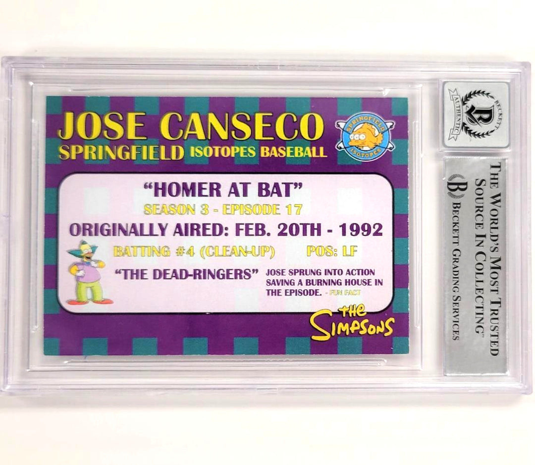 Jose Canseco autograph The Simpsons signed Isotopes card Beckett BGS BAS 10 Auto