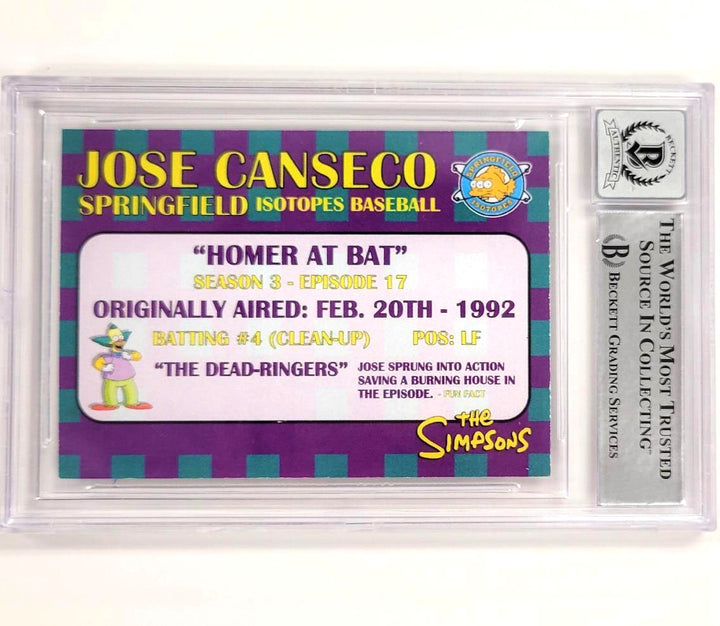 Jose Canseco autograph The Simpsons signed Isotopes card Beckett BGS BAS 10 Auto