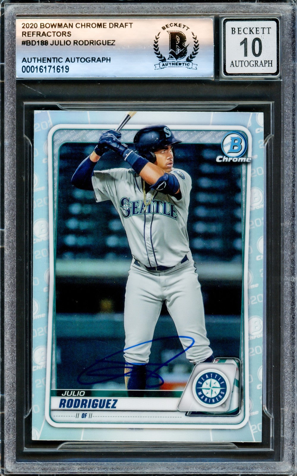 Julio Rodriguez Auto 2020 Bowman Chrome Draft Refractors Card BD188 Sig 10 BAS
