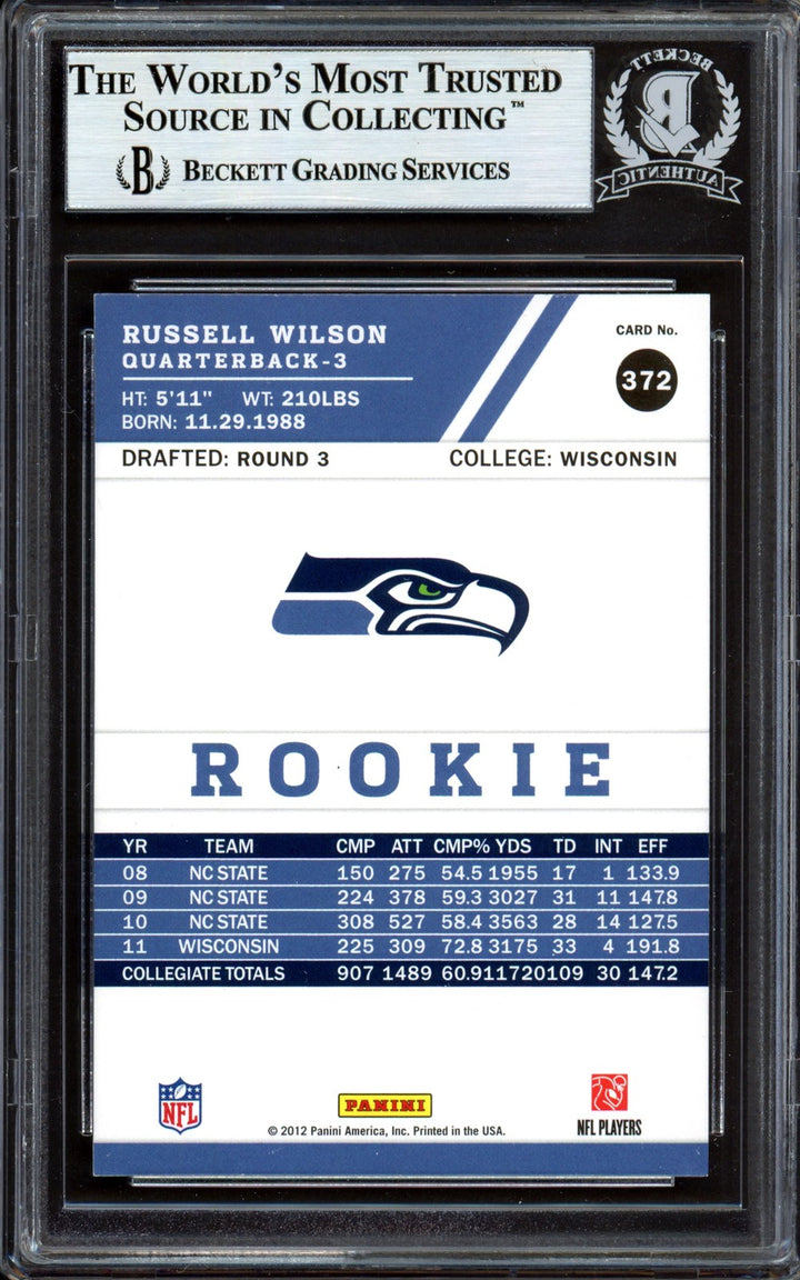 Russell Wilson Signed 2012 Score Glossy RC 372 Seahawks Beckett #13447085