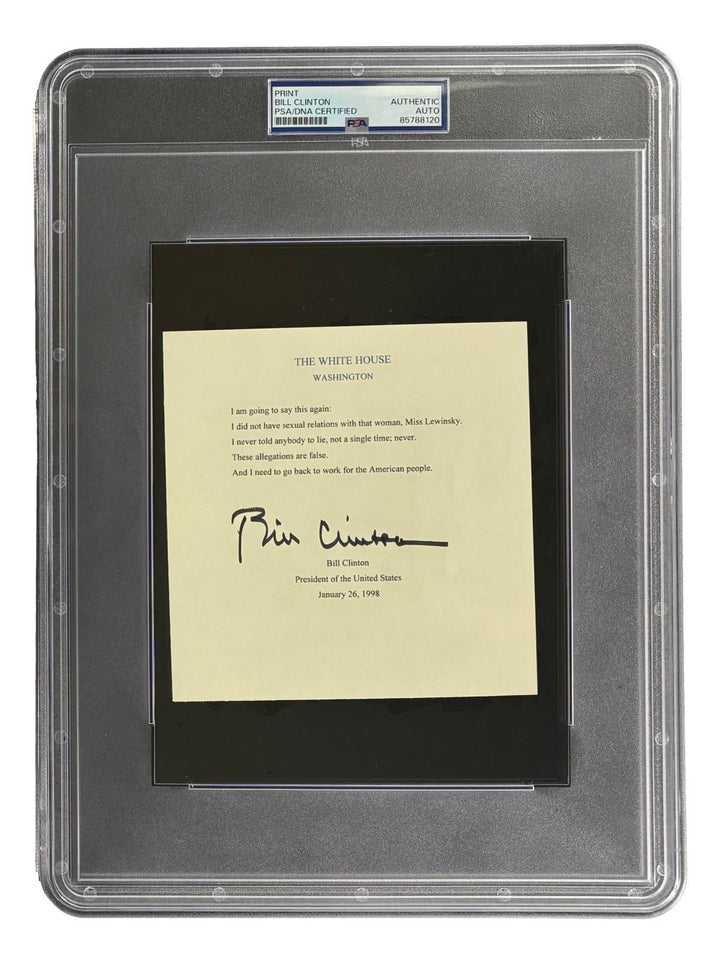 Bill Clinton Signed 5x6 Mock White House Statement Letter Monica Lewinsky PSA