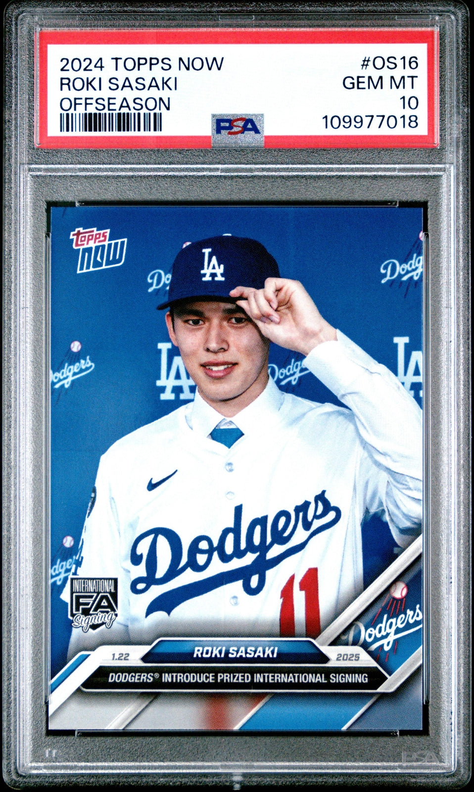 Graded 2024 Topps Now Roki Sasaki #OS16 Offseason Rookie RC Baseball Card PSA 10