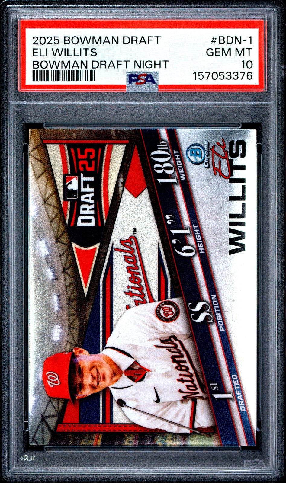 Graded 2025 Topps Bowman Draft Eli Willits #BDN1 Draft Rookie Card PSA 10