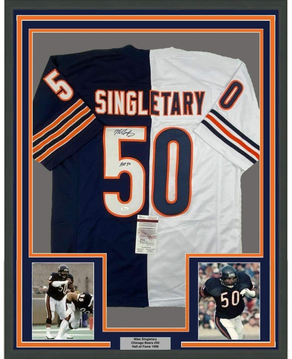 FRAMED Signed MIKE SINGLETARY HOF 35x39 Chicago Split Jersey JSA COA