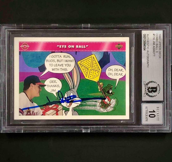 Jim Abbott autograph signed 1992 Upper Deck UD Looney Tunes card BAS BGS 10 Auto