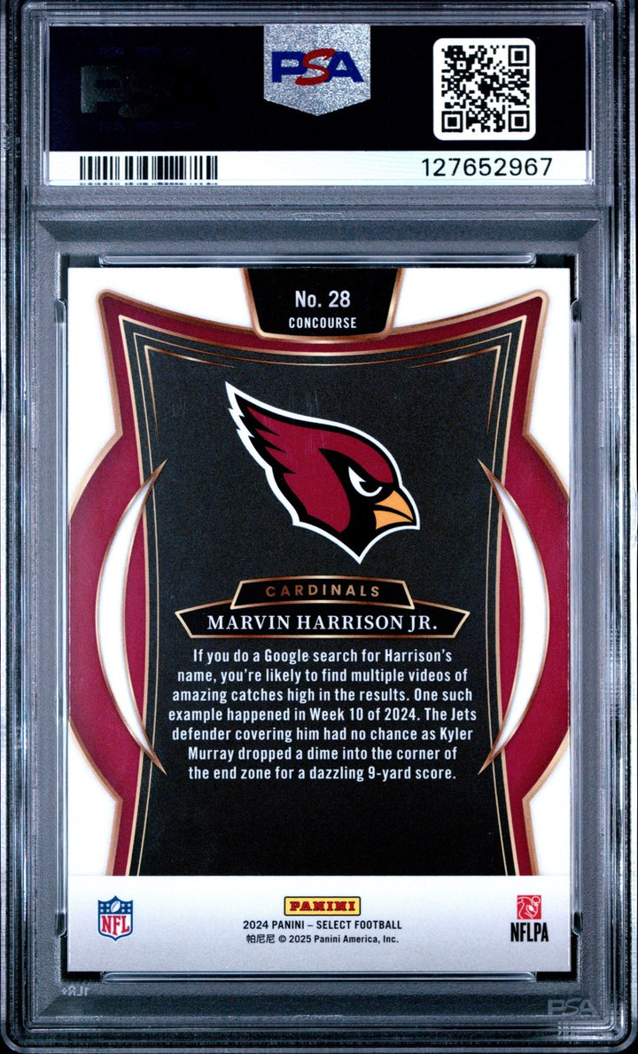 Graded 2024 Panini Select Marvin Harrison Jr. #28 Rookie RC Card PSA 10
