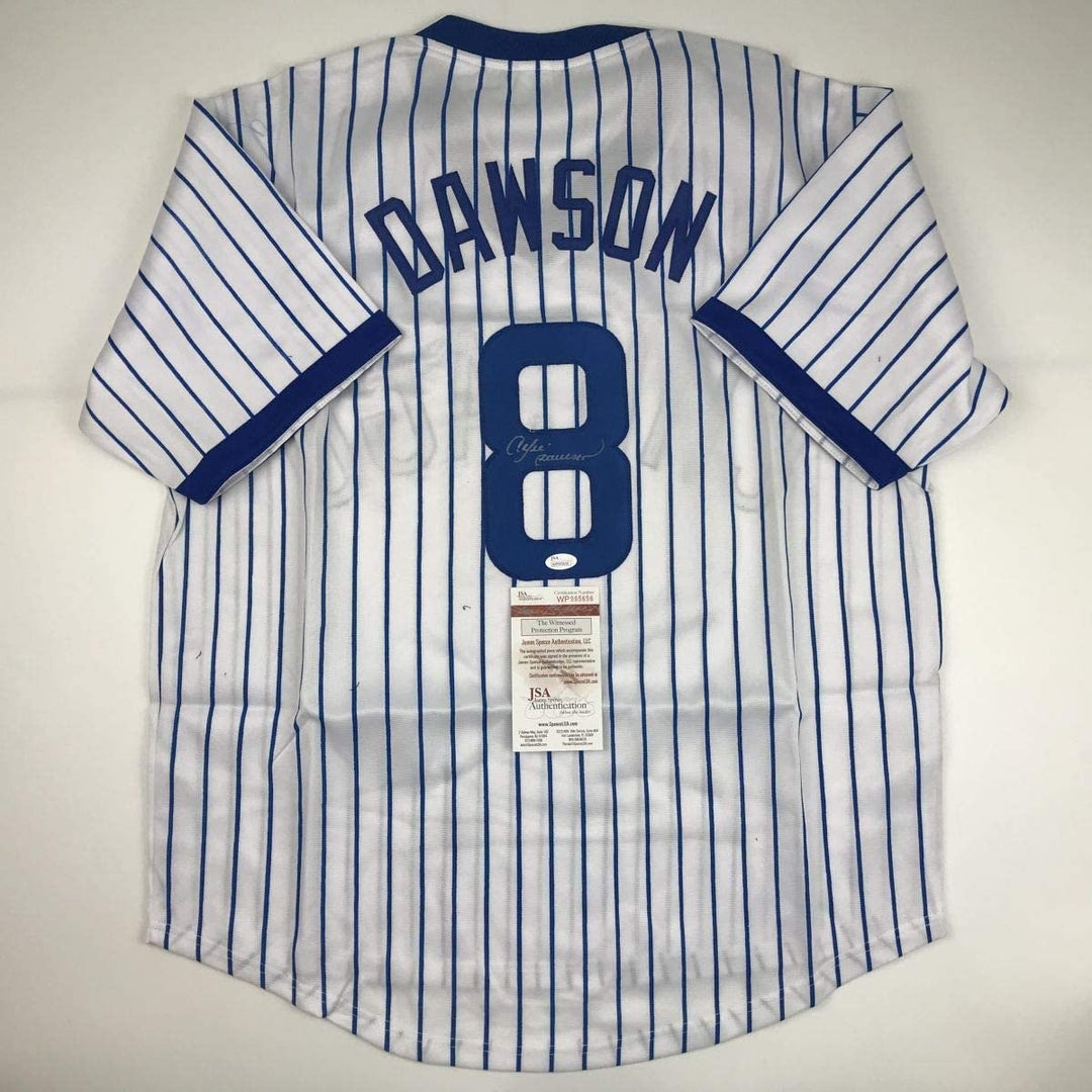Autographed/Signed Andre Dawson Chicago White Pinstripe Jersey JSA COA