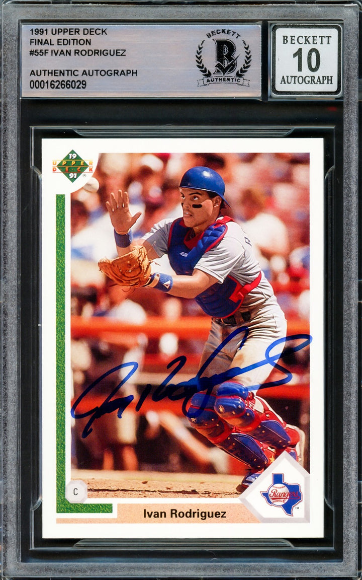 Ivan Rodriguez Auto 1991 Upper Deck Final Edition RC 55F Rangers Auto 10 Beckett