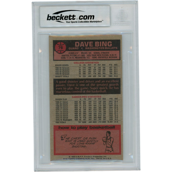 Dave Bing Autographed 1976-77 Topps #76 HOF Slabbed Trading Card Beckett 50623
