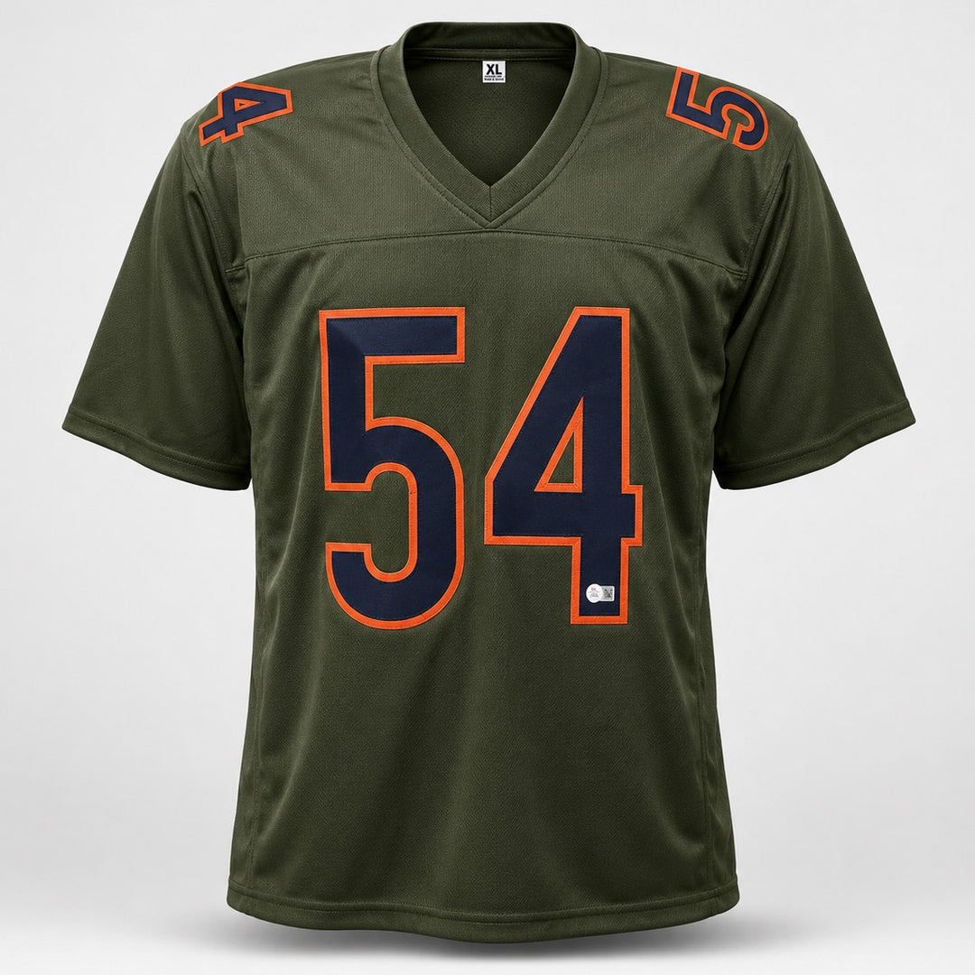 Chicago Bears Brian Urlacher Signed Camo Green Jersey "HOF 18" Beckett Witness