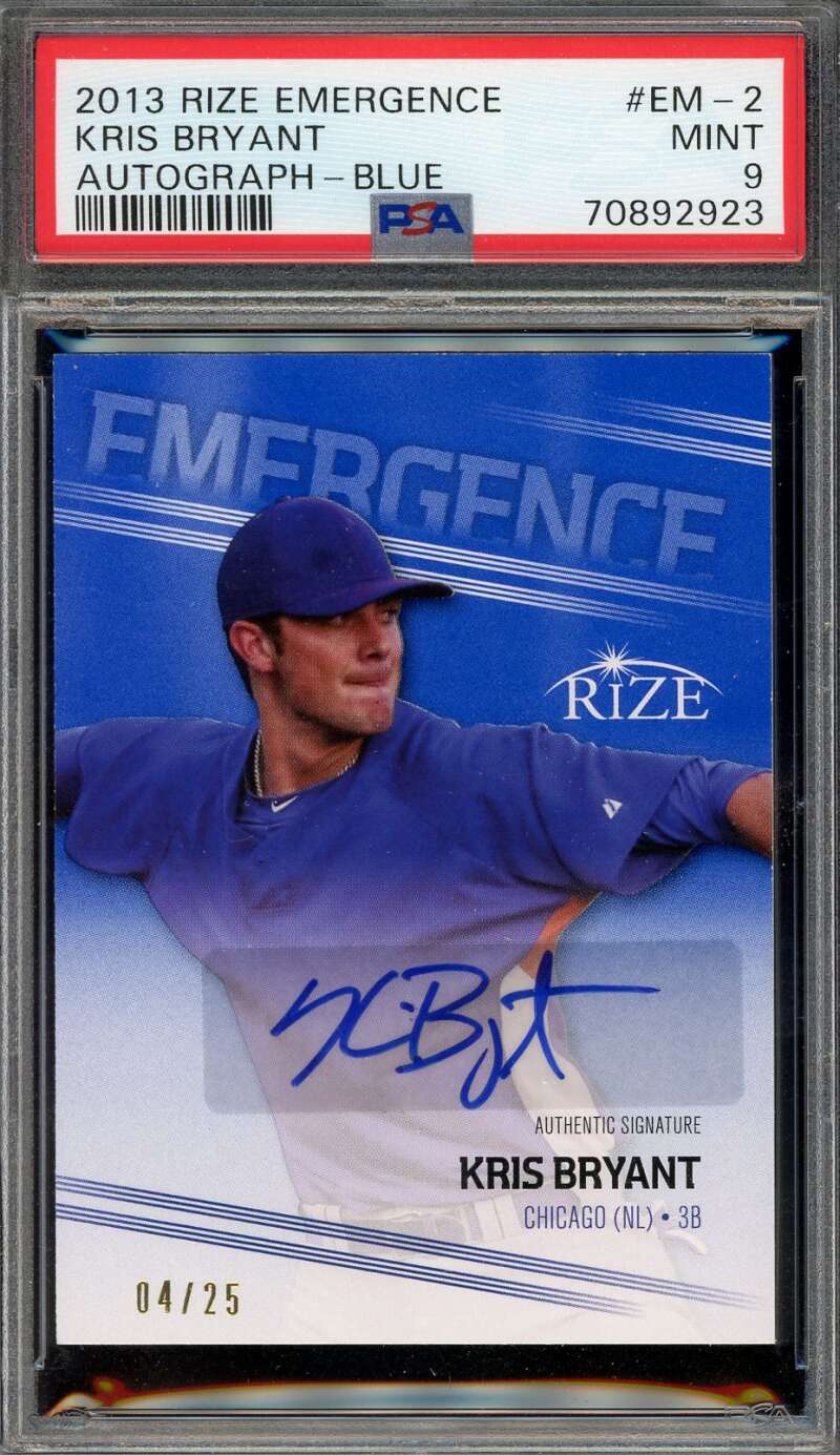 Kris Bryant Mint 9 PSA DNA Signed 2013 Leaf Rize Emergence /25 Rookie Autograph