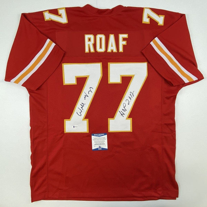 Autographed/Signed Willie Roaf HOF 2012 Kansas City Red Football Jersey BAS COA