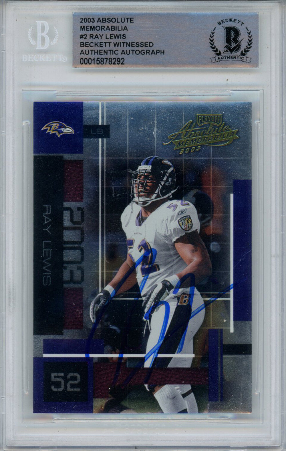 Ray Lewis Signed 2003 Absolute Memorabilia #2 Trading Card Beckett Slab 43370