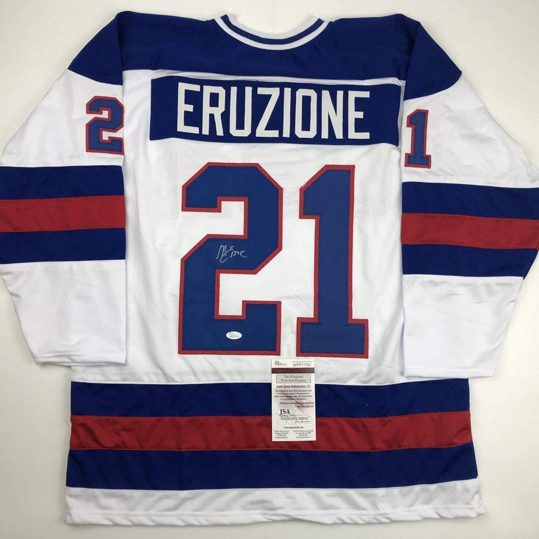 Signed Mike Eruzione White Team Miracle On Ice 1980 Jersey JSA COA