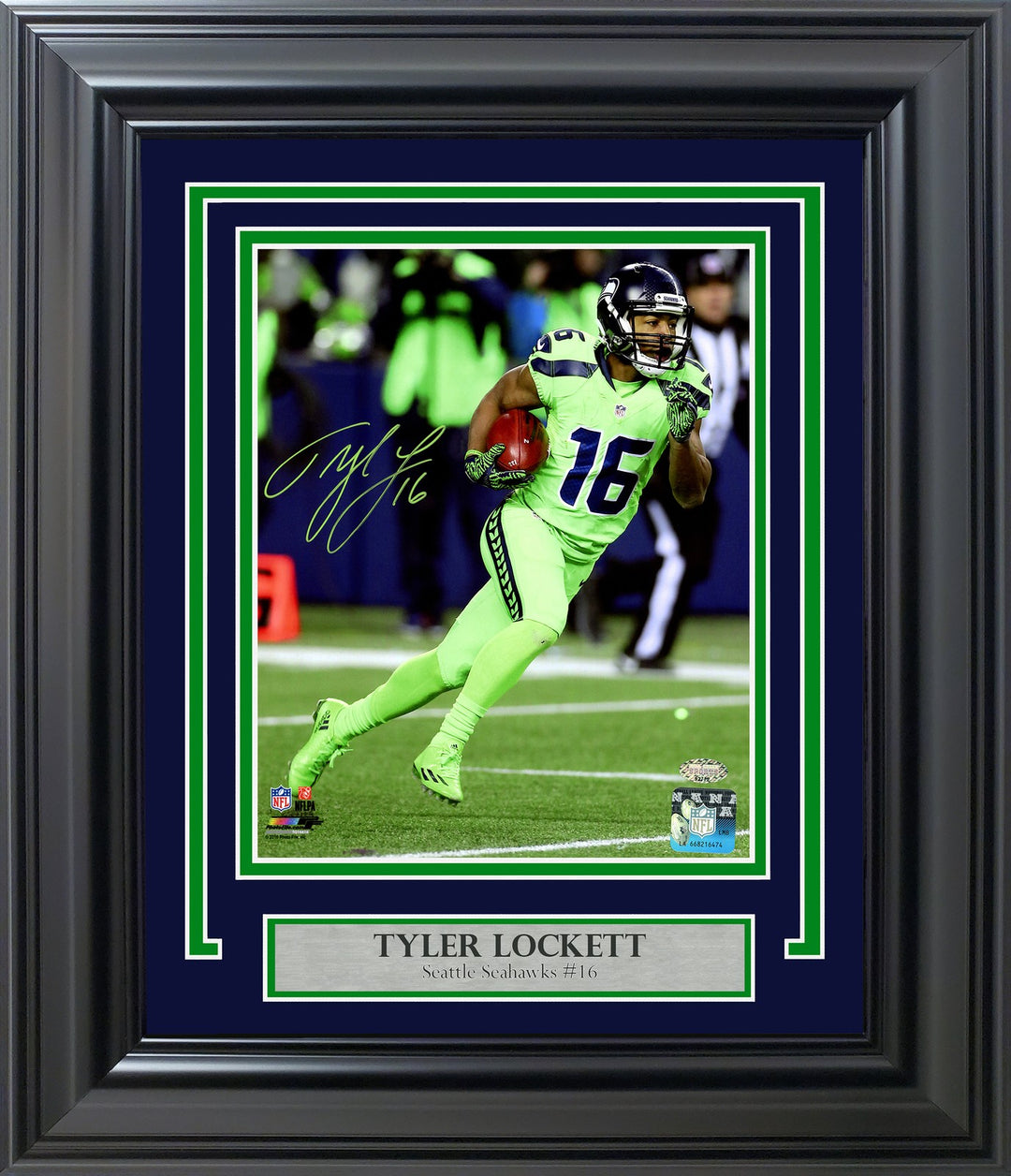 Tyler Lockett Signed Framed 8x10 Photo Seahawks Color Rush Green MCS Holo