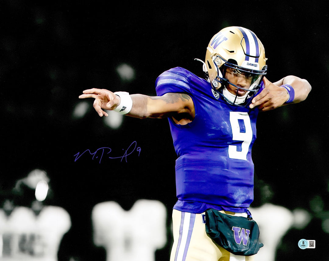Michael Penix Jr Signed 16x20 Photo Washington Huskies Bow & Arrow BAS Witness