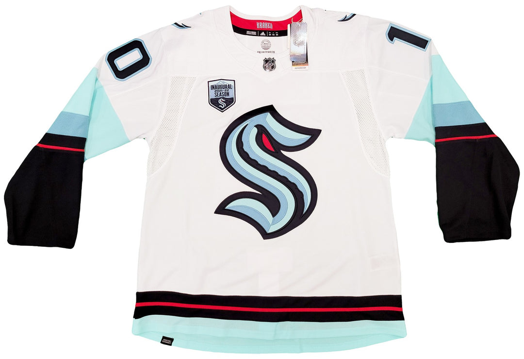 Kraken Matty Beniers Auto White Adidas Jersey Sz 54 Inaugural NHL Debut Fanatics