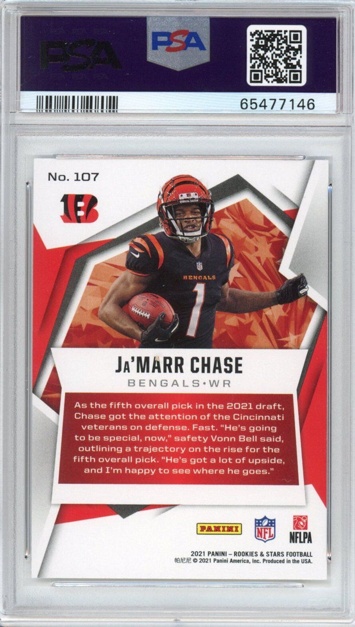 Graded 2021 Panini Rookies & Stars Ja'Marr Chase #107 Rookie RC Card PSA 10 Mint