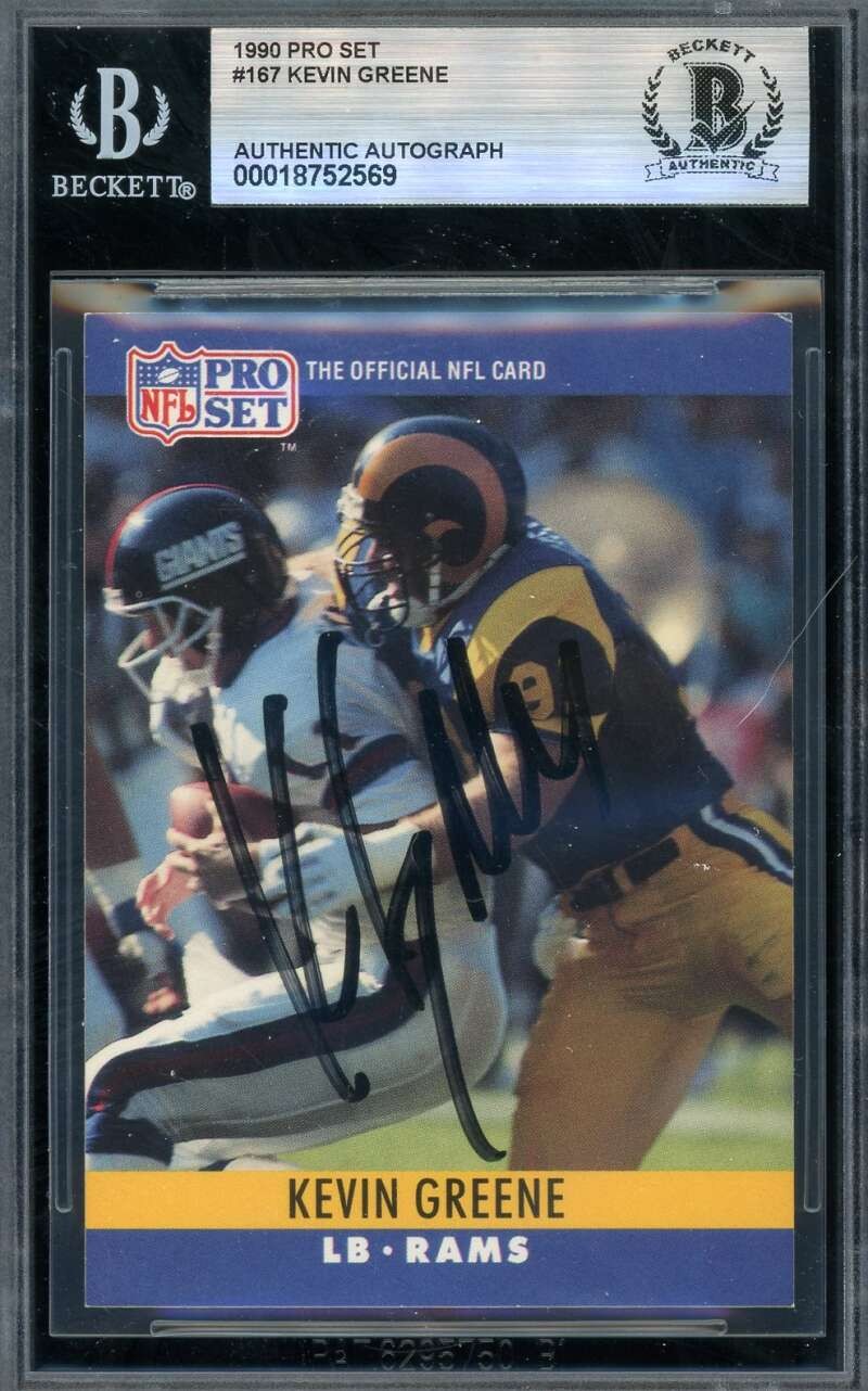 Kevin Greene Beckett BAS Signed 1990 Pro Set Autograph Rams