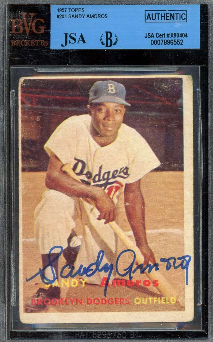 Sandy Amoros Beckett BAS JSA Signed 1957 Topps Autograph