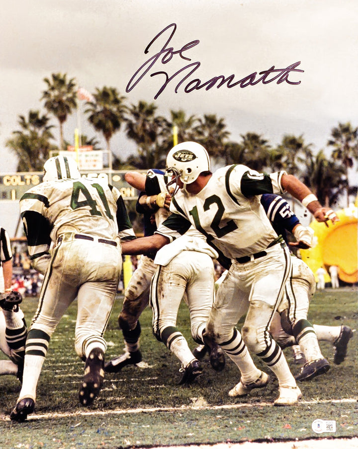 Joe Namath Signed 16x20 Photo New York Jets Signed In Black Beckett BAS Witness