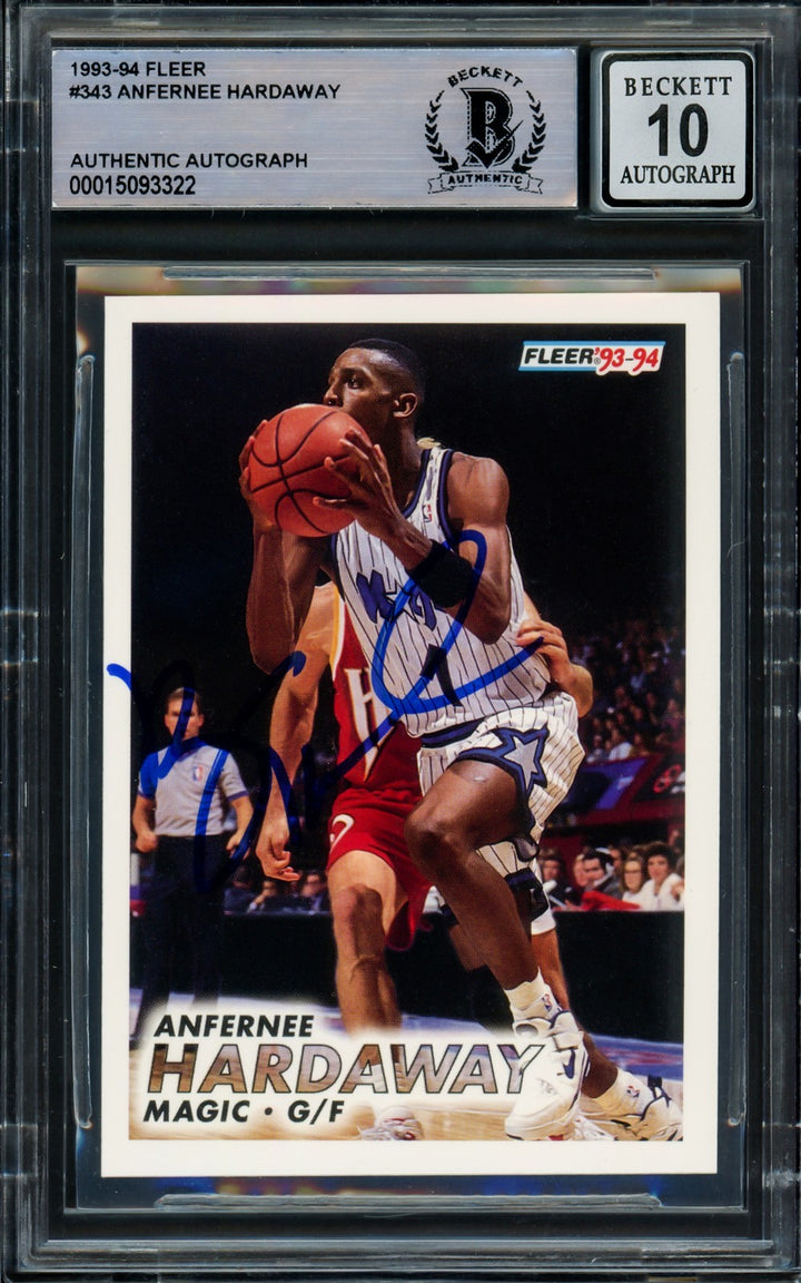 Anfernee Hardaway Signed 1993-94 Fleer RC 343 Orlando Magic Auto GM 10 Beckett