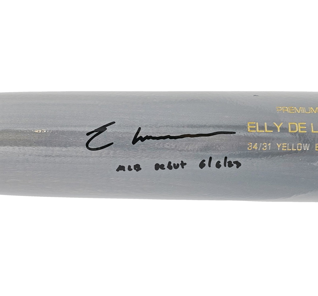 Elly De La Cruz Auto Gray B45 Player Model Bat Reds MLB Debut 6/6/23 Beckett Wit
