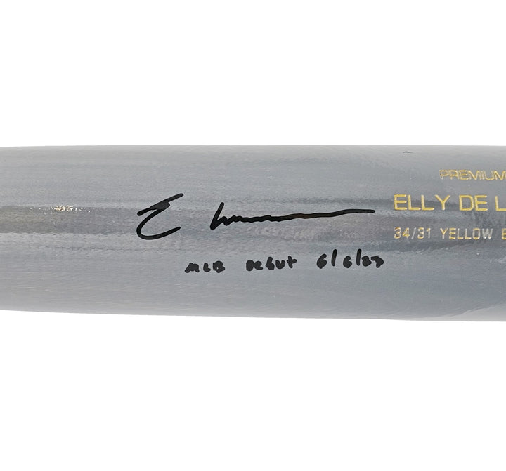 Elly De La Cruz Auto Gray B45 Player Model Bat Reds MLB Debut 6/6/23 Beckett Wit