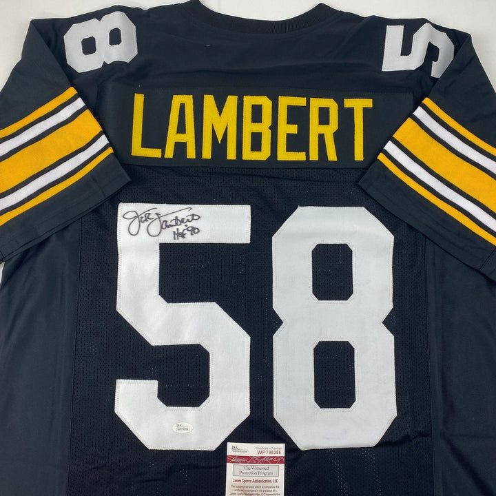 Autographed/Signed Jack Lambert HOF 90 Pittsburgh Black Jersey JSA COA