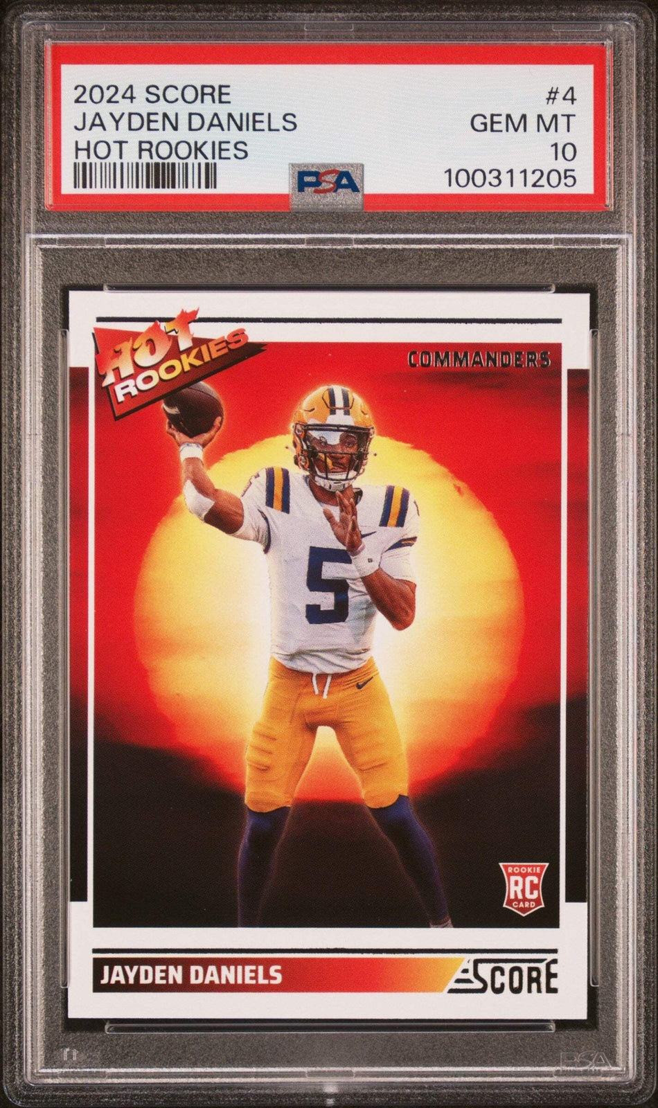 Graded 2024 Panini Score Jayden Daniels #4 Hot Rookies RC Football Card PSA 10