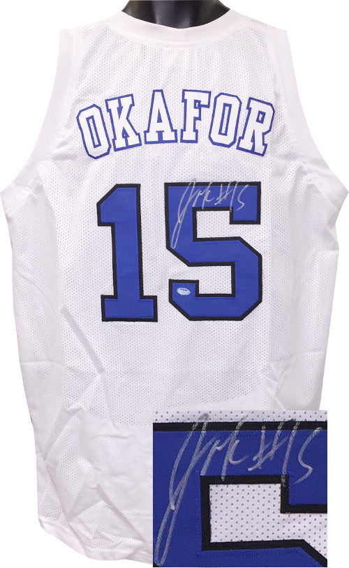 Jahlil Okafor signed White Stitched BKB Jersey XL w/ #15 (Final 4)-SCHWARTZ HOLO