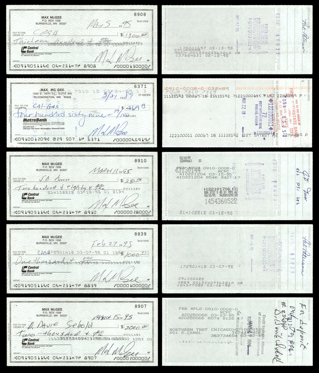 Max McGee Autographed Signed 2.75x6 Check Lot of 20 Green Bay Packers 174045
