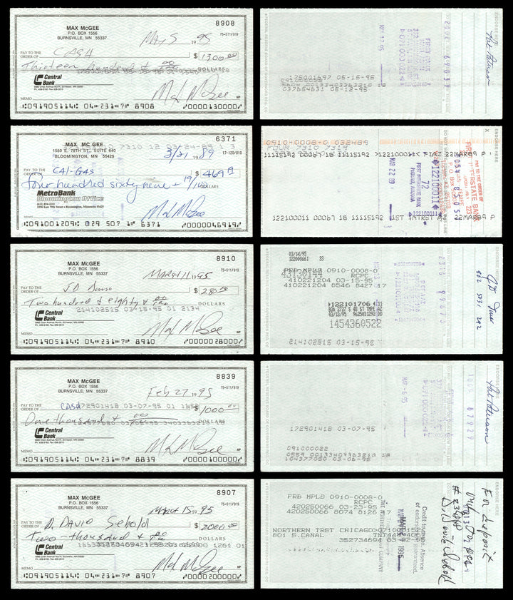 Max McGee Autographed Signed 2.75x6 Check Lot of 20 Green Bay Packers 174045
