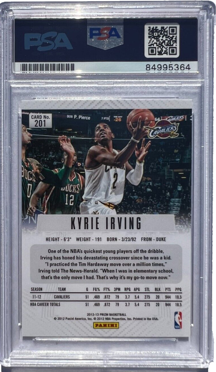 KYRIE IRVING SIGNED CAVALIERS 2012-13 PANINI PRIZM ROOKIE CARD PSA/DNA SLABBED