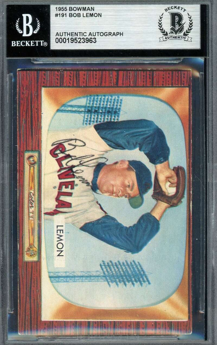 Bob Lemon Beckett BAS Vintage Signed 1955 Bowman Autograph Indians