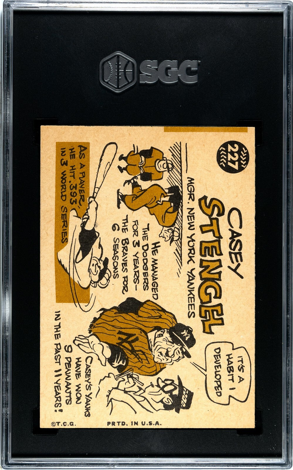 Casey Stengel 1960 Topps Baseball Card #227- SGC Graded 5 EX- New York Yankees