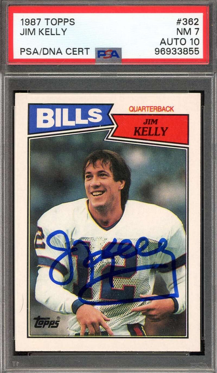Jim Kelly Gem Mint 10 NM 7 PSA DNA Signed 1987 Topps Rookie Autograph