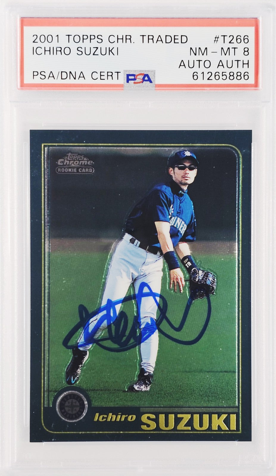 Ichiro Suzuki Signed 2001 Topps Chrome Traded RC T266 Mariners PSA 8 PSA/DNA