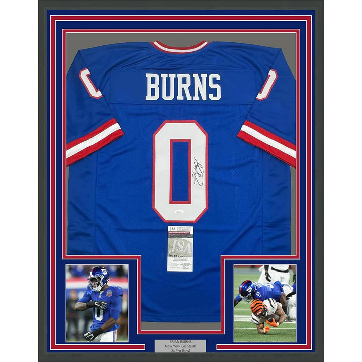 Framed Autographed/Signed Brian Burns 35x39 New York Retro Blue Jersey JSA COA