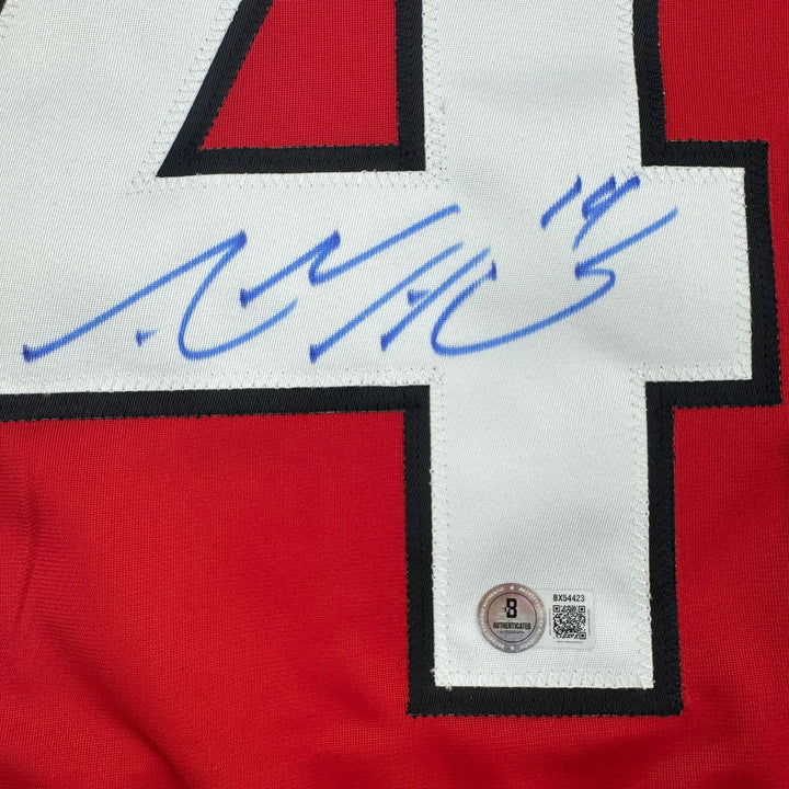 Autographed/Signed Adam Henrique New Jersey NJ Red Hockey Jersey BAS COA
